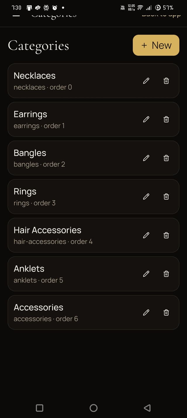 Category management in the owner dashboard