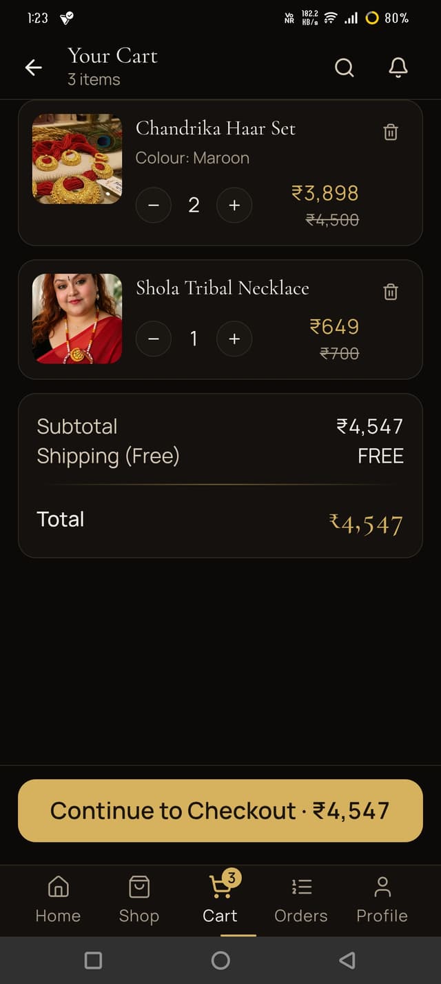 Shopping cart in the app