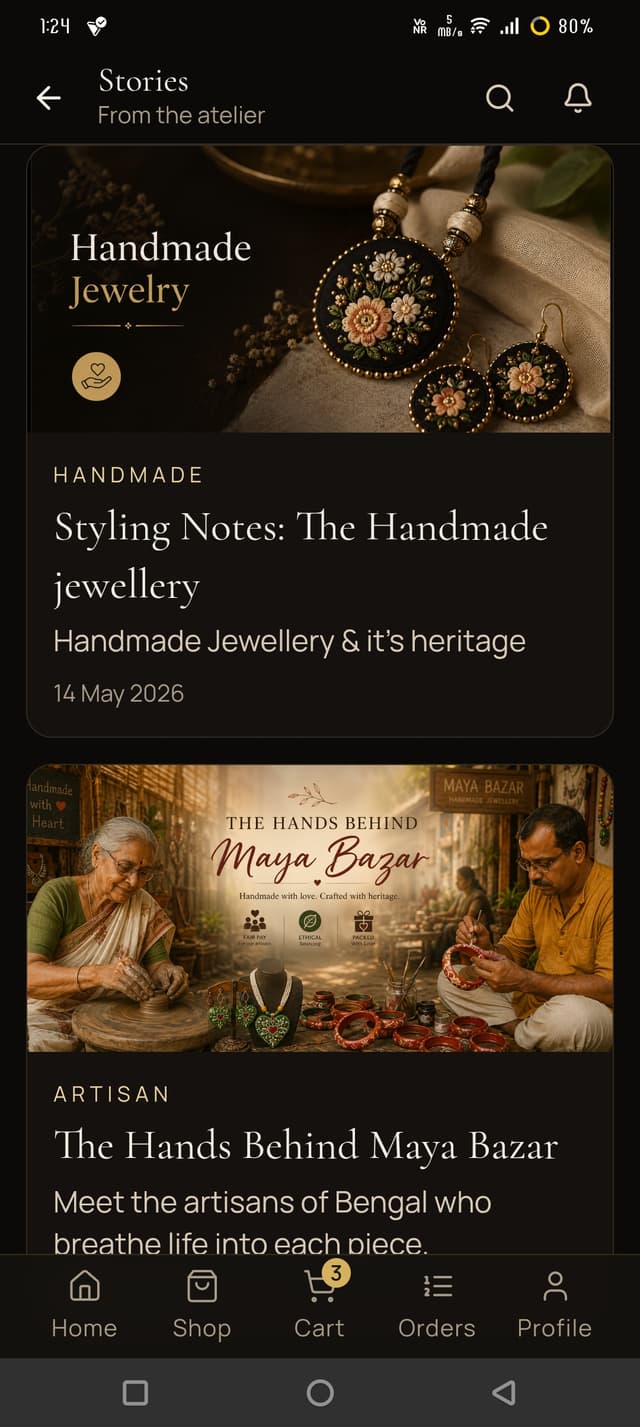 Brand stories section in the app