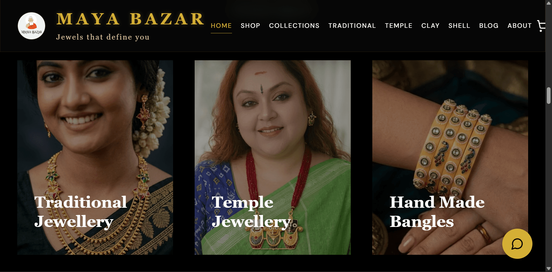 Maya Bazar website homepage collections